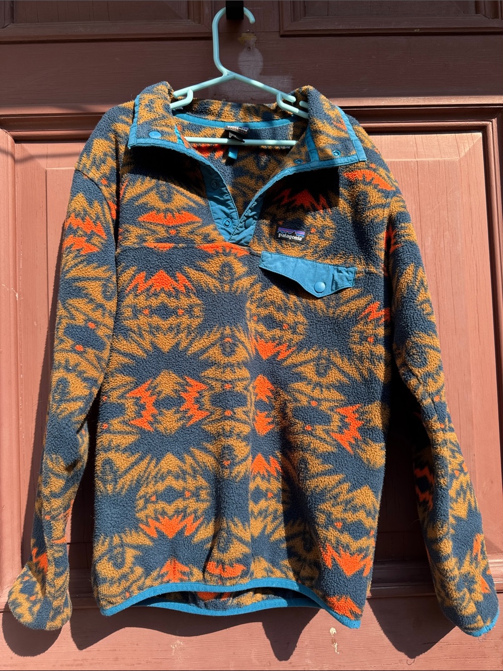 Patagonia Boy Snap Fleece Pullover - Black, Orange & Brown Aztec